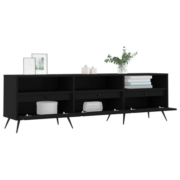 The Living Store TV-meubel Zwart - 150 x 30 x 44.5 cm - Bewerkt hout en ijzer