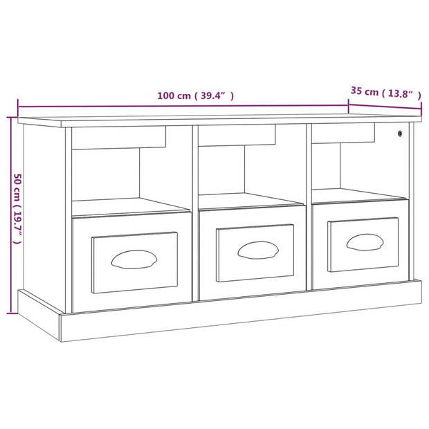 The Living Store Tv-kast Sonoma Eiken - 100 x 35 x 50 cm - Duurzaam bewerkt hout