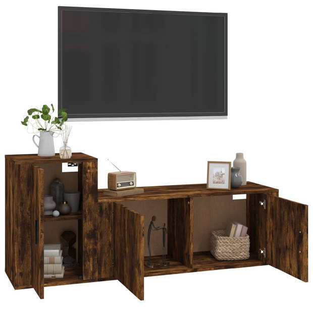 The Living Store TV-meubelset - Gerookt eiken - 100x34.5x40 cm - 40x34.5x60 cm