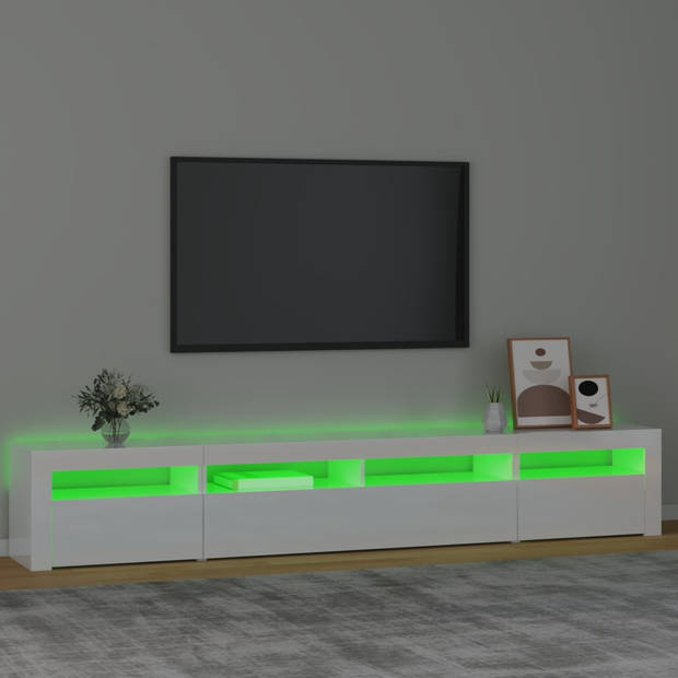 The Living Store - TV meubel - 240 x 35 x 40 cm - hoogglans wit - met RGB LED-verlichting