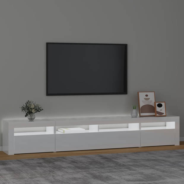 The Living Store - TV meubel - 240 x 35 x 40 cm - hoogglans wit - met RGB LED-verlichting