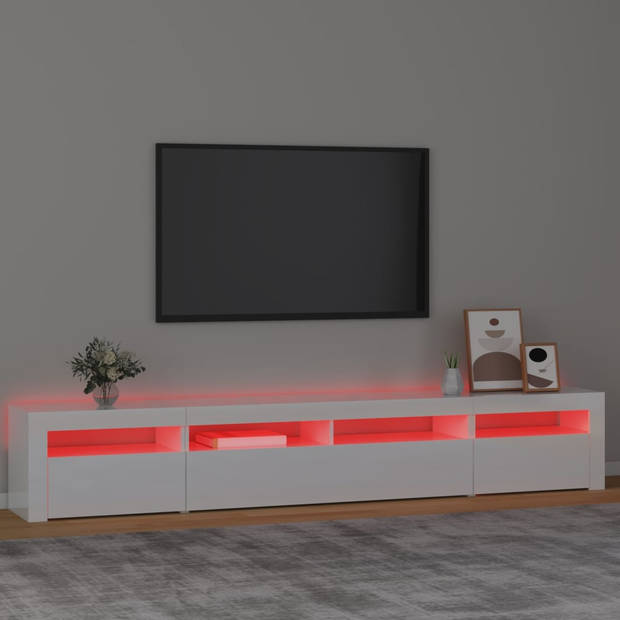 The Living Store - TV meubel - 240 x 35 x 40 cm - hoogglans wit - met RGB LED-verlichting