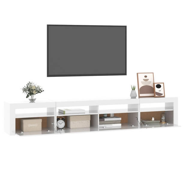 The Living Store - TV meubel - 240 x 35 x 40 cm - hoogglans wit - met RGB LED-verlichting