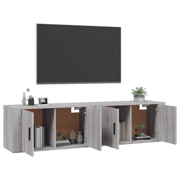 The Living Store TV-wandmeubel - Grijs sonoma eiken - Set van 2 - 80 x 34.5 x 40 cm - Duurzaam hout