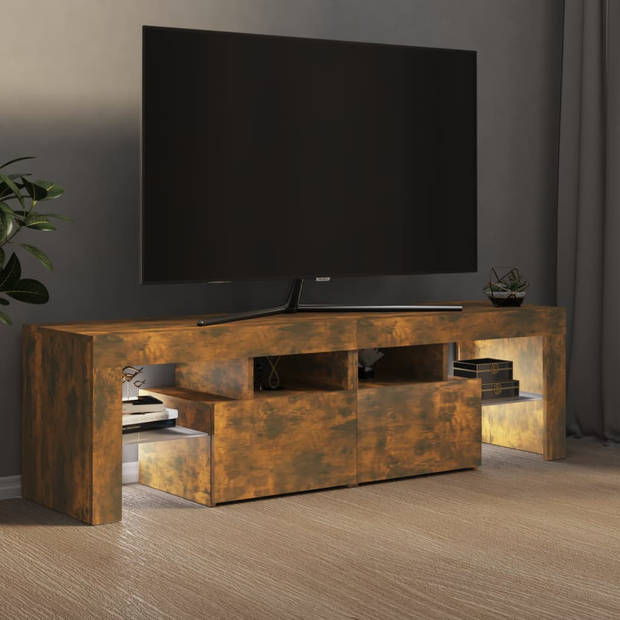 The Living Store TV-meubel met LED-verlichting - gerookt eiken - 140x36.5x40 cm (LxBxH)
