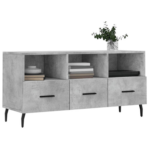 The Living Store Televisiekast Betongrijs - 102 x 36 x 50 cm - Trendy design - 3 vakken en 3 lades - Bewerkt hout en