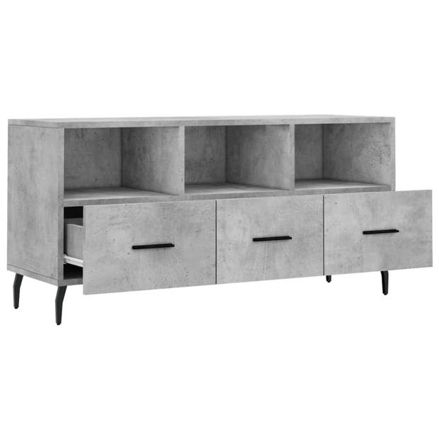 The Living Store Televisiekast Betongrijs - 102 x 36 x 50 cm - Trendy design - 3 vakken en 3 lades - Bewerkt hout en