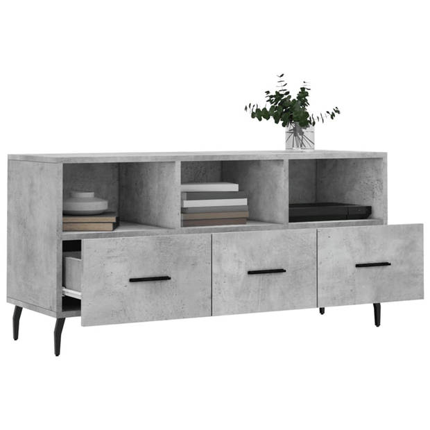 The Living Store Televisiekast Betongrijs - 102 x 36 x 50 cm - Trendy design - 3 vakken en 3 lades - Bewerkt hout en