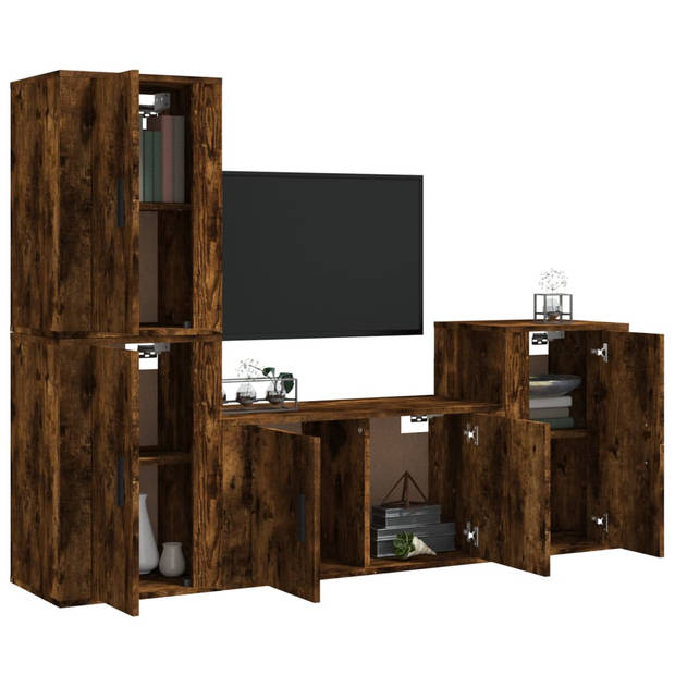 The Living Store TV-meubelset - Gerookt eiken - 80 x 34.5 x 40 cm - wandgemonteerd