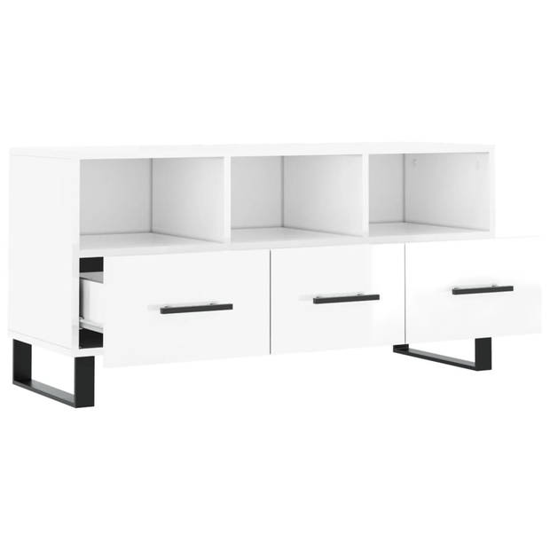 The Living Store TV-meubel 3 vakken en 3 lades - 102x36x50 cm - Hoogglans wit
