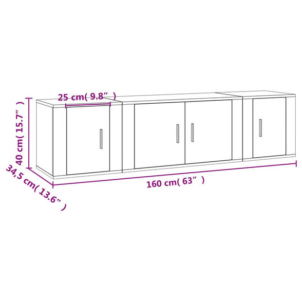 The Living Store Tv-meubelset - Klassiek - Wandgemonteerd - Wit - 80 x 34.5 x 40 cm - Inclusief handleiding