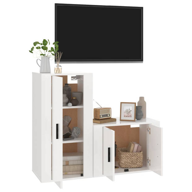 The Living Store Televisiekastenset - Klassiek design - Wandgemonteerd - Stevig bewerkt hout - Hoogglans wit -