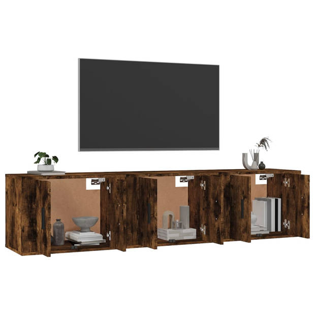 The Living Store TV wandmeubelset - wandgemonteerd - TV-kast van bewerkt hout - 57x34.5x40 cm - gerookt eiken