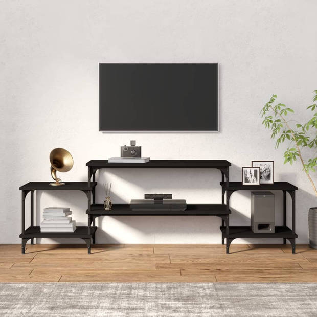 The Living Store Tv-meubel - Zwart - 157 x 35 x 52 cm - Duurzaam hout - Voldoende opbergruimte