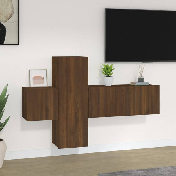 The Living Store TV-meubelset - Bruineiken - 80 x 30 x 30 cm - 30.5 x 30 x 90 cm - 30.5 x 30 x 30 cm