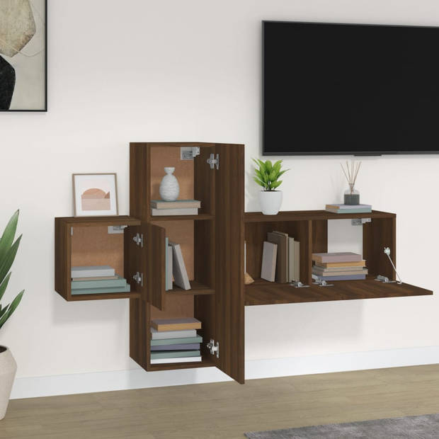 The Living Store TV-meubelset - Bruineiken - 80 x 30 x 30 cm - 30.5 x 30 x 90 cm - 30.5 x 30 x 30 cm