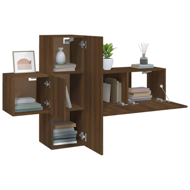 The Living Store TV-meubelset - Bruineiken - 80 x 30 x 30 cm - 30.5 x 30 x 90 cm - 30.5 x 30 x 30 cm