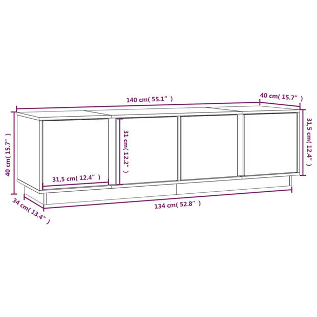 vidaXL Tv-meubel 140x40x40 cm massief grenenhout zwart