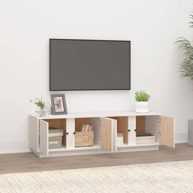 The Living Store Tv-kast - Grenenhout - 140 x 40 x 40 cm - Wit