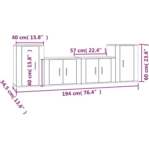 The Living Store TV-meubelset - Bruineiken - 2 x 57x34.5x40 cm + 2 x 40x34.5x60 cm