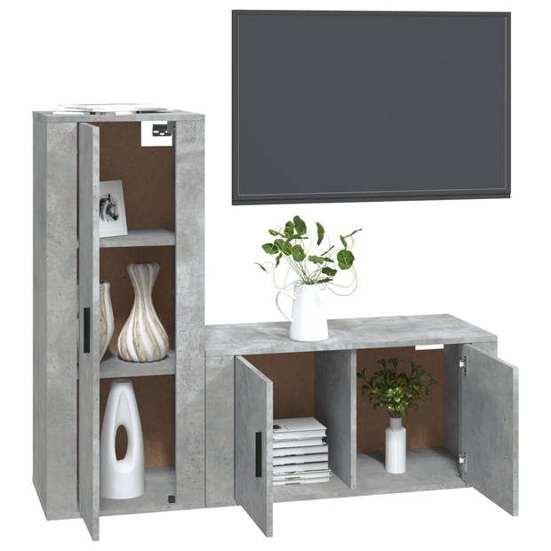 The Living Store TV Meubelset - Betongrijs - 80 x 34.5 x 40 / 40 x 34.5 x 100 cm