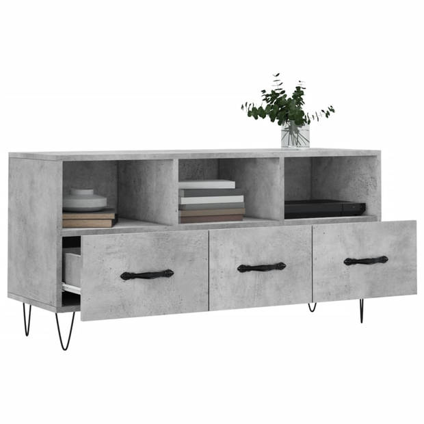 The Living Store TV-meubel Betongrijs 102x36x50 cm - Bewerkt hout en ijzer