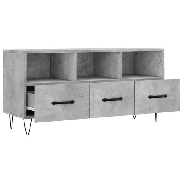 The Living Store TV-meubel Betongrijs 102x36x50 cm - Bewerkt hout en ijzer