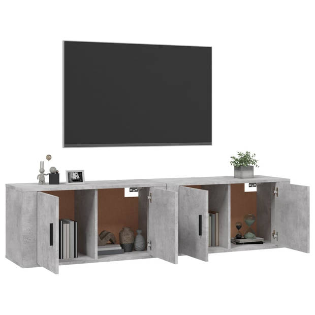 The Living Store TV-wandmeubel Betongrijs - 80x34.5x40 cm - Duurzaam bewerkt hout - 2 stuks