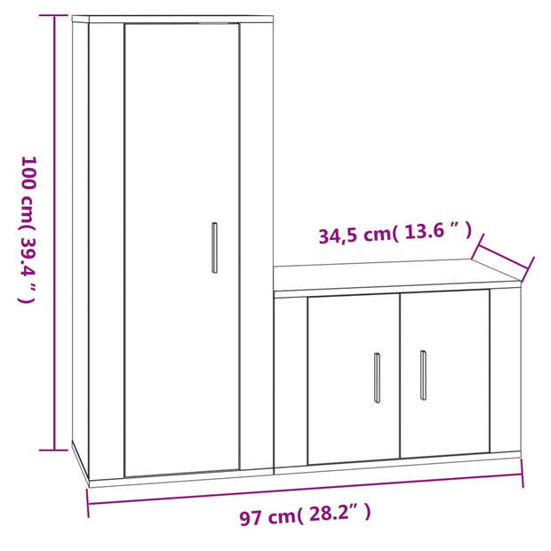 The Living Store Televisiekastenset - Sonoma eiken - 57x34.5x40cm - 40x34.5x100cm - Trendy en praktisch