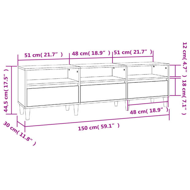 vidaXL Tv-meubel 150x30x44,5 cm bewerkt hout hoogglans wit