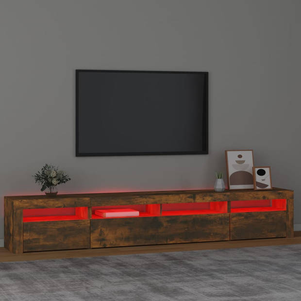 The Living Store TV-meubel Gerookt Eiken - 240x35x40 cm - LED-verlichting - Montagehandleiding inbegrepen