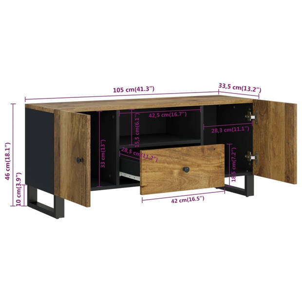 The Living Store TV Meubel - Massief Mangohout - 105 x 33.5 x 46 cm - Stabiele poten