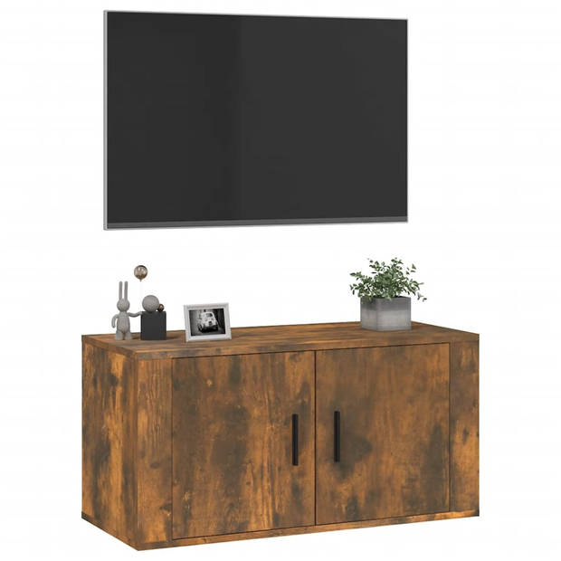 The Living Store TV-Meubel Gerookt Eiken - Wandgemonteerd - 80 x 34.5 x 40 cm - Bewerkt Hout