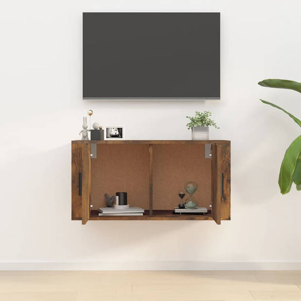 The Living Store TV-Meubel Gerookt Eiken - Wandgemonteerd - 80 x 34.5 x 40 cm - Bewerkt Hout