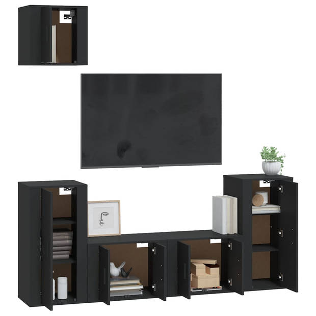 The Living Store Tv-meubel Set - 2x 57 x 34.5 x 40 cm - 2x 40 x 34.5 x 80 cm - 1x 40 x 34.5 x 40 cm - Zwart hout