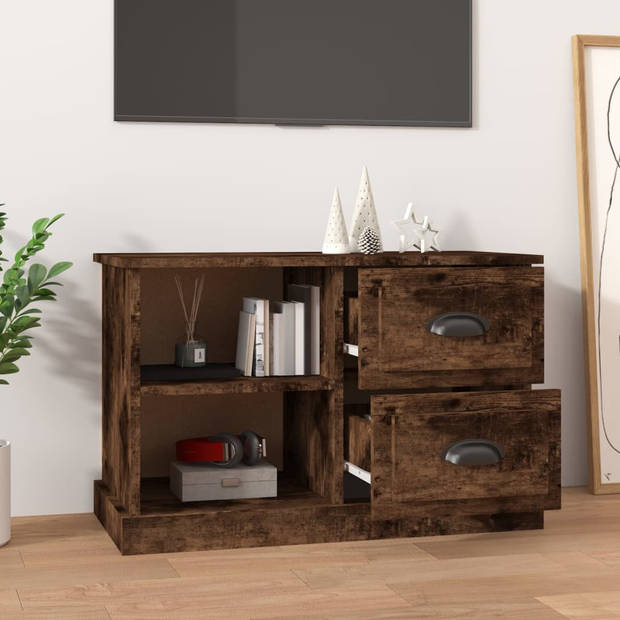 The Living Store TV-Kast - Trendy - Tv-meubel - 73 x 35.5 x 47.5 cm - Gerookt eiken+hout