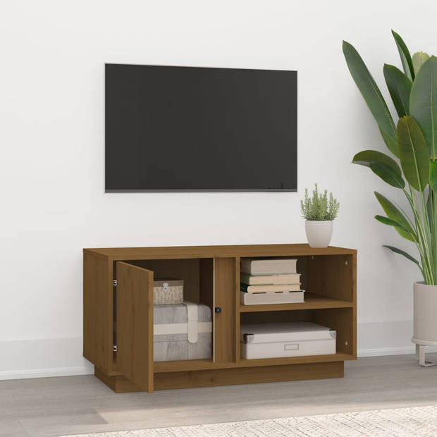 The Living Store Tv-kast - Massief grenenhout - 80 x 35 x 40.5 cm - Honingbruin