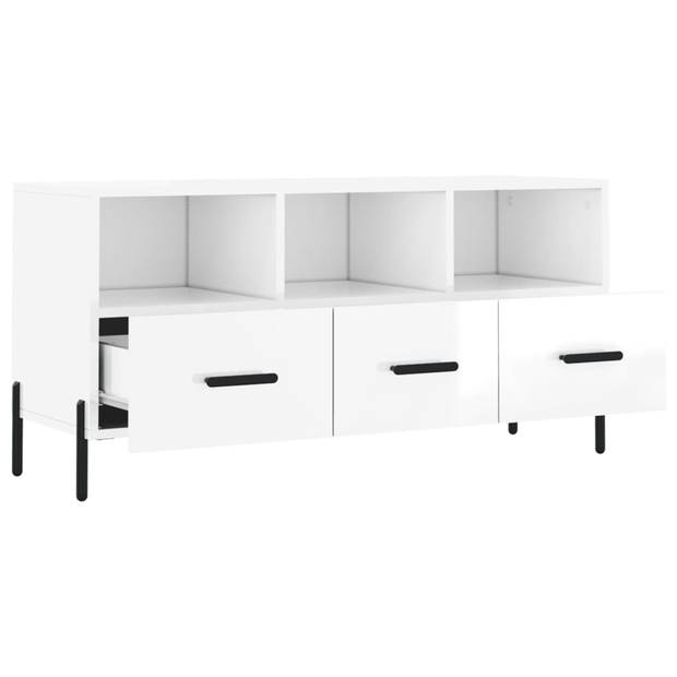 The Living Store Televisiekast Trendy - TV-meubel met 3 vakken en 3 lades - 102 x 36 x 50 cm - Hoogglans wit