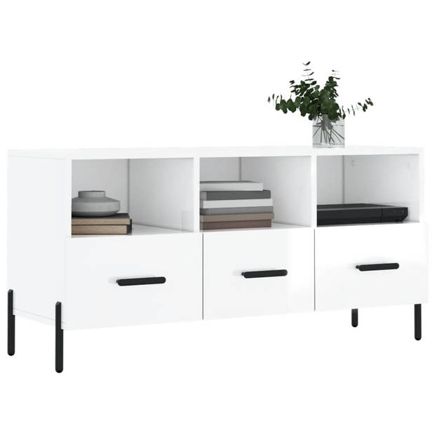 The Living Store Televisiekast Trendy - TV-meubel met 3 vakken en 3 lades - 102 x 36 x 50 cm - Hoogglans wit