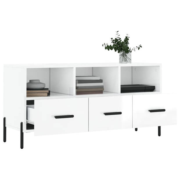 The Living Store Televisiekast Trendy - TV-meubel met 3 vakken en 3 lades - 102 x 36 x 50 cm - Hoogglans wit