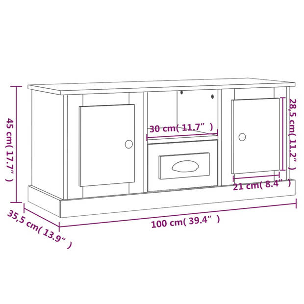 vidaXL Tv-meubel 100x35,5x45 cm bewerkt hout gerookt eikenkleurig