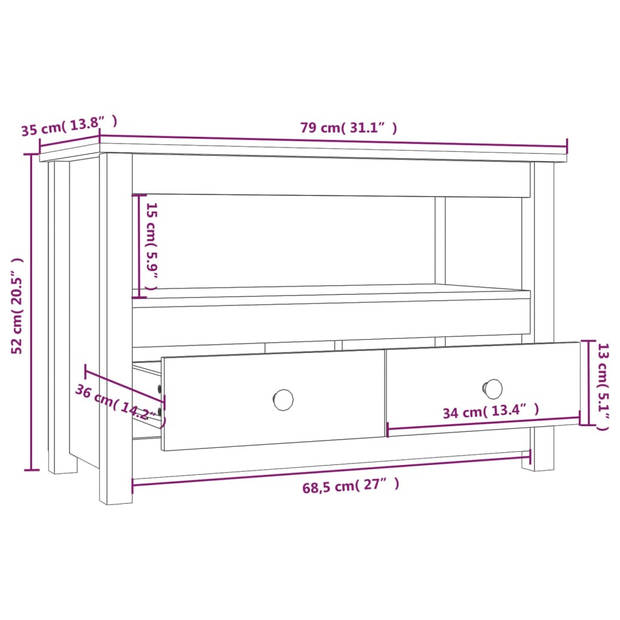 vidaXL Tv-meubel 79x35x52 cm massief grenenhout wit