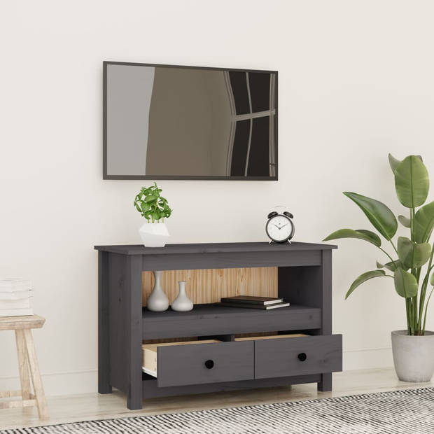 The Living Store TV-meubel Grenenhout - Landelijke stijl - 79x35x52cm - Grijs