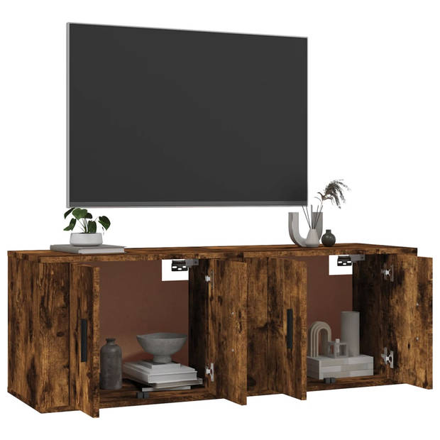 The Living Store TV-wandmeubel - Gerookt eiken - 57 x 34.5 x 40 cm - Strak en klassiek design - Duurzaam materiaal