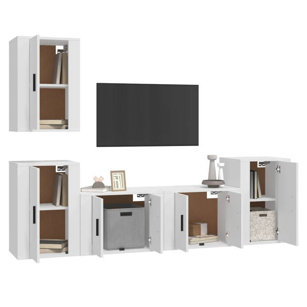 The Living Store TV-meubelset - TV-meubel - Wandgemonteerd - Wit - 2 x 57x34.5x40 cm - 3 x 40x34.5x60 cm