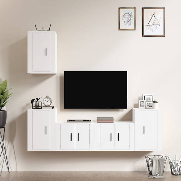 The Living Store TV-meubelset - TV-meubel - Wandgemonteerd - Wit - 2 x 57x34.5x40 cm - 3 x 40x34.5x60 cm