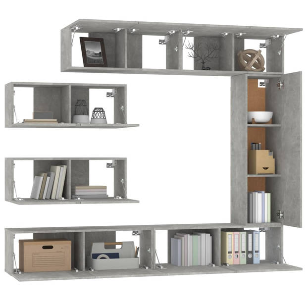 The Living Store Televisiemeubelset - Betongrijs - 4x 80x30x30cm + 1x 30.5x30x110cm + 2x 100x30x30cm