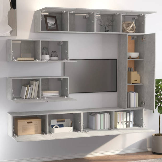 The Living Store Televisiemeubelset - Betongrijs - 4x 80x30x30cm + 1x 30.5x30x110cm + 2x 100x30x30cm