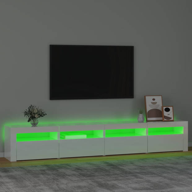 The Living Store TV-meubel - Middelgroot 240x35x40 cm - Hoogglans wit - RGB LED-verlichting