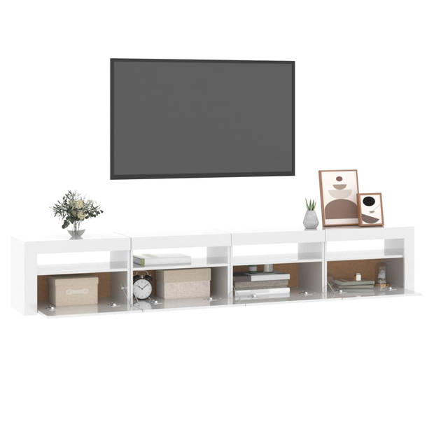 The Living Store TV-meubel - Middelgroot 240x35x40 cm - Hoogglans wit - RGB LED-verlichting